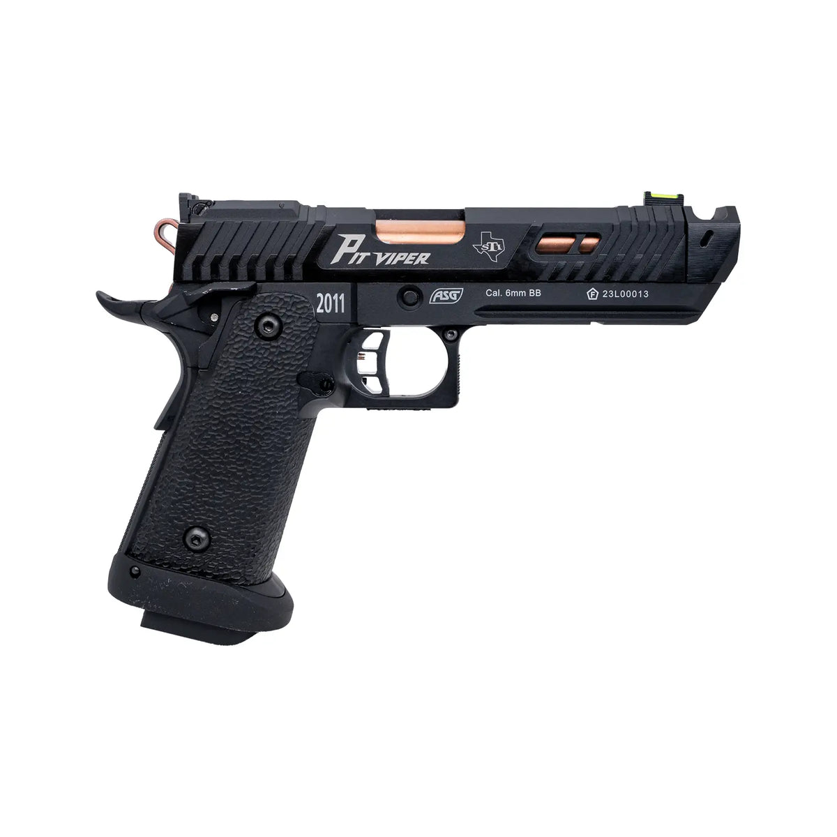 Réplique pistolet 6mm STI Pit Viper CO2 du film John Wick Chapitre 4 pour airsoft, avec grip antidérapant et compensateur Pit Viper