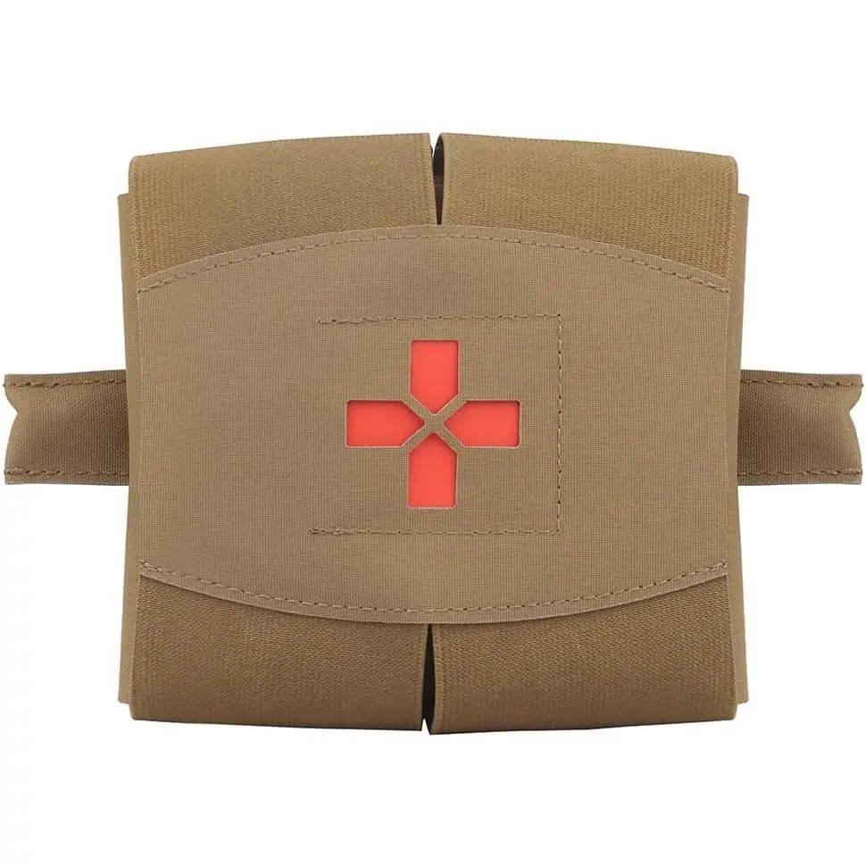 Poche Molle First Aid XL Tan pour trousse de soin d'airsoft, conçue en nylon et polymères, avec passants MOLLE et poches de rangement pour équipements médicaux