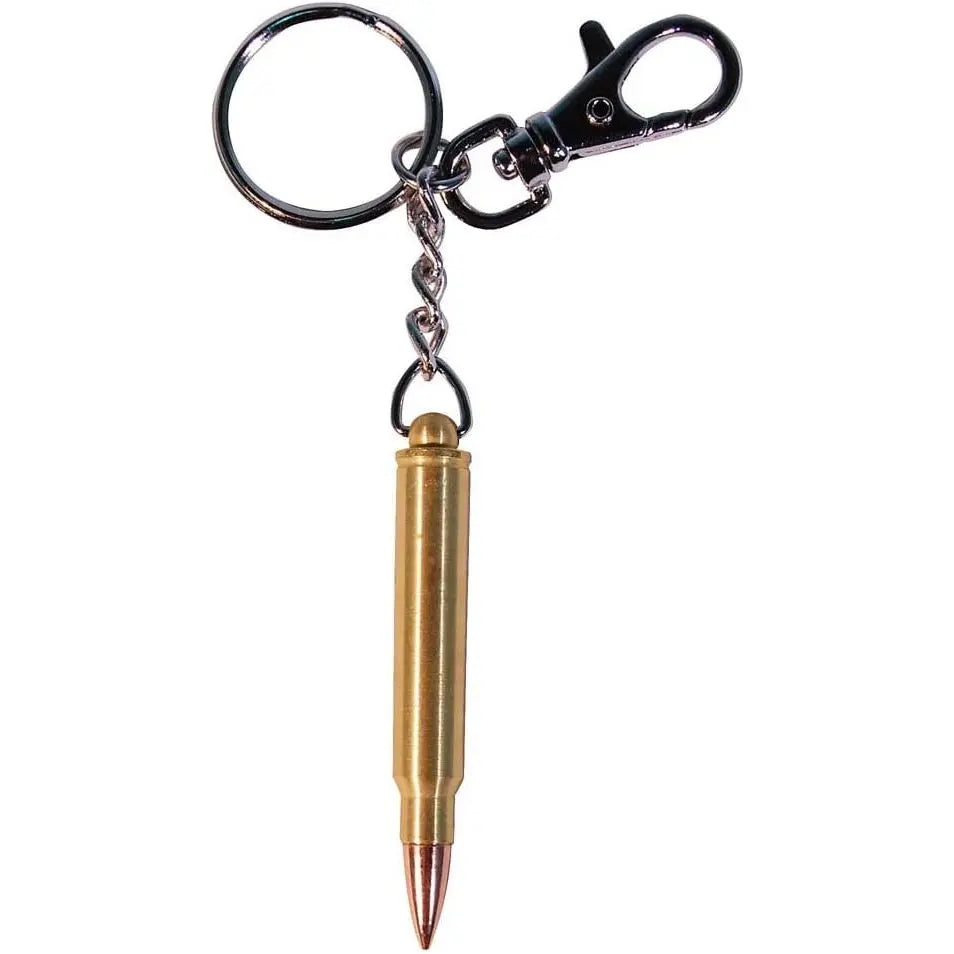 Porte-clés en laiton en forme de cartouche en bois, longueur 6 cm, poids 26 g, avec anneau de fixation et mousqueton