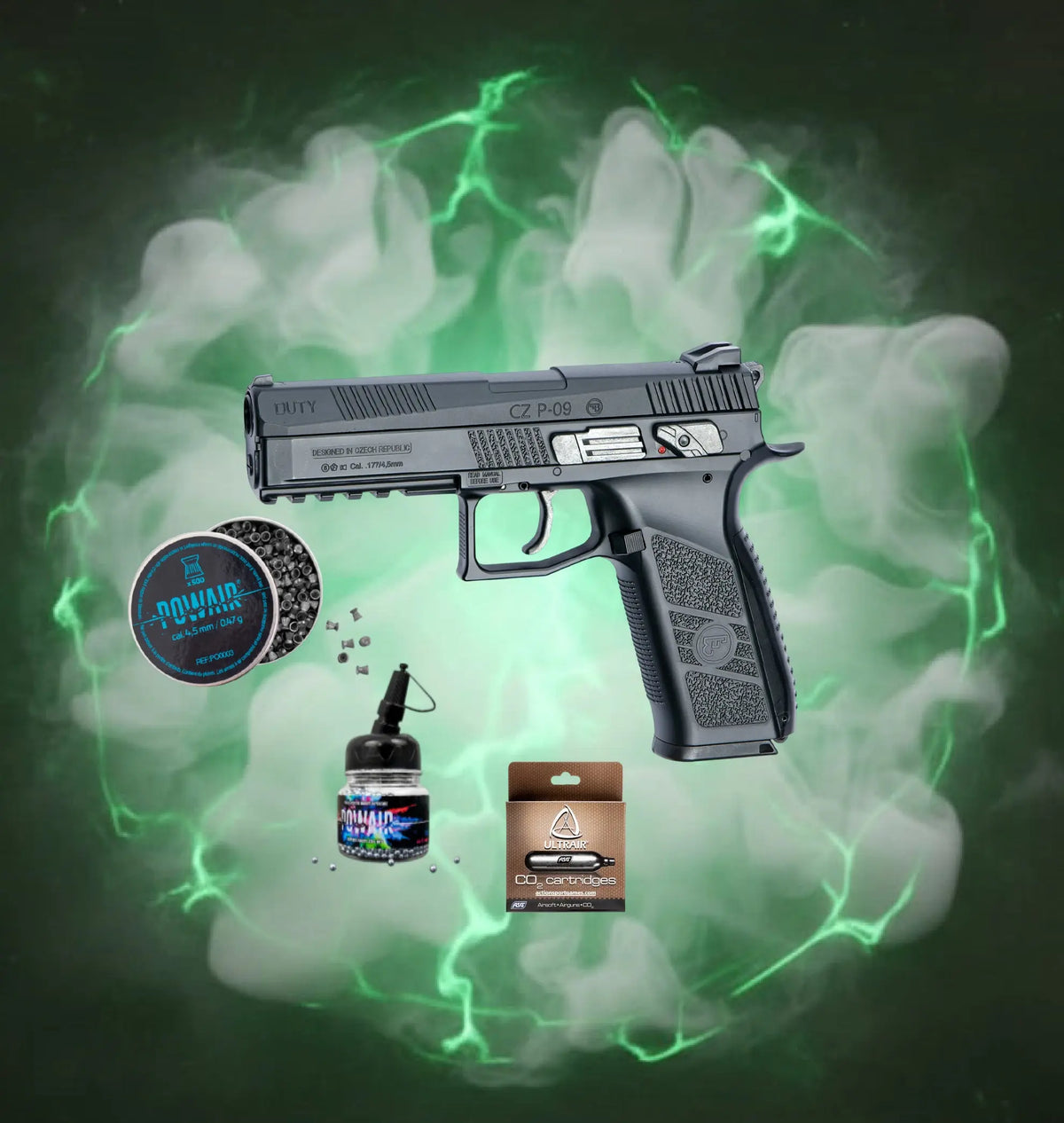 Pack Airgun CZ P09 4.5 CO2 BBS 2joules+co2+billes+plombs