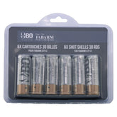 Pack de 6 cartouches pour fusil à pompe airsoft BO clear, compatibles avec la plupart des fusils, contenant 30 billes chacune