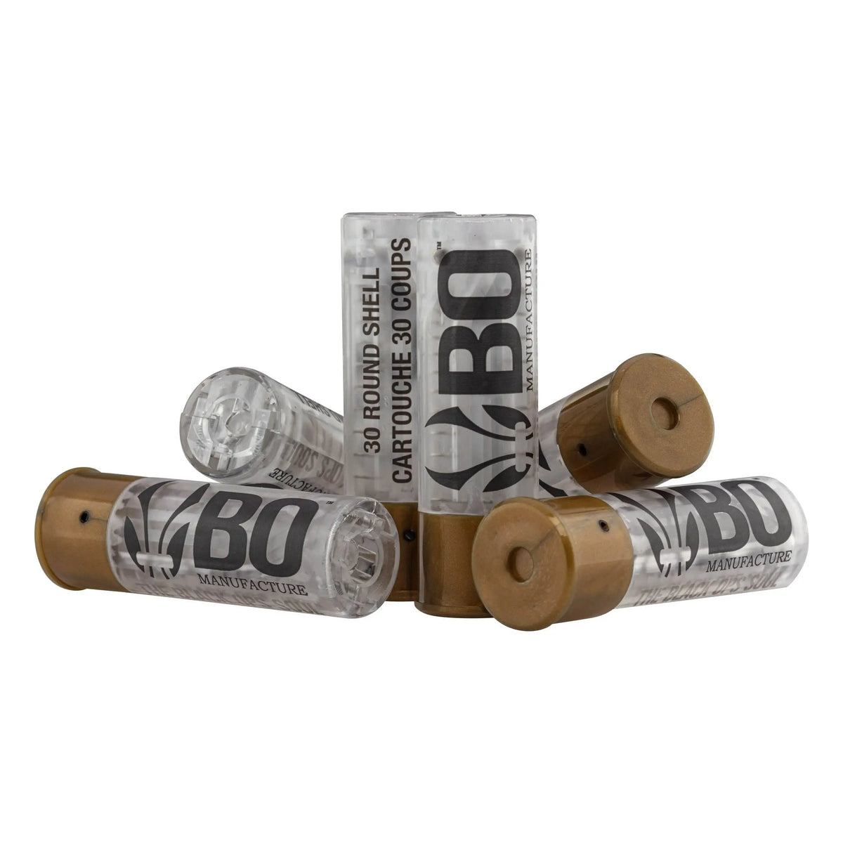 Pack de 6 cartouches Fusil à pompe airsoft BO clear compatibles avec la plupart des fusils à pompe