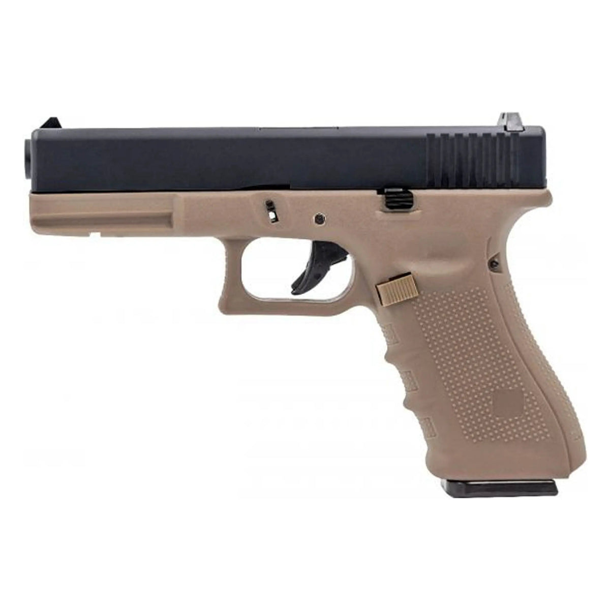 Image du pistolet à gaz EU 7 RAVEN TAN avec culasse aluminium noire et frame polymère Tan