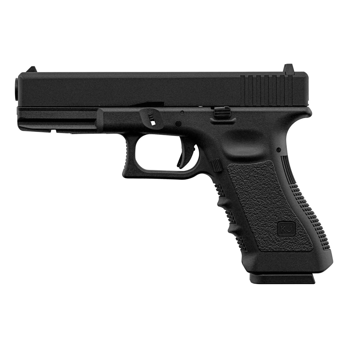 Réplique de pistolet KP 17 Gaz KJ Work avec cadre en polymère, culasse métal et rail tactique inférieur