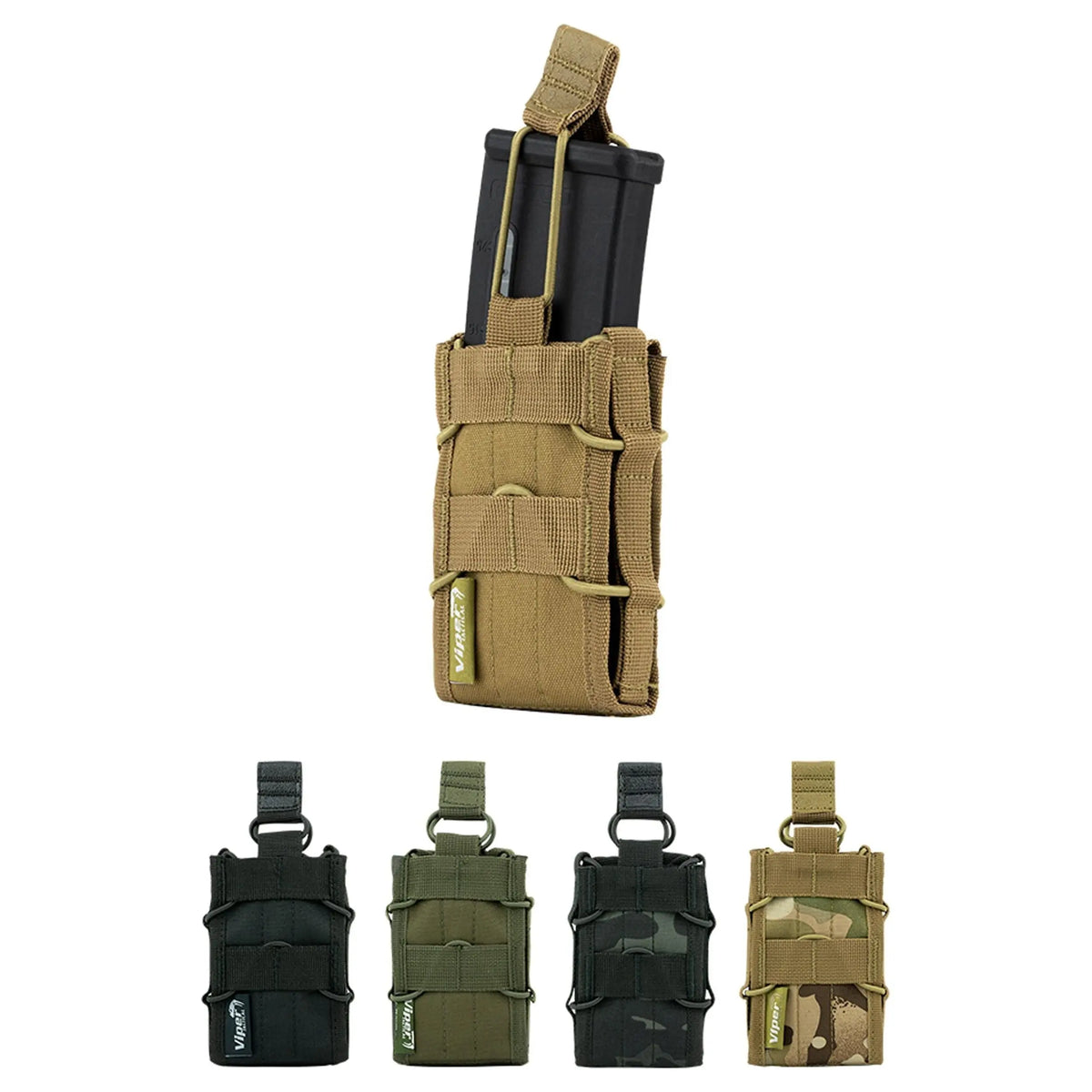 Poche Molle Viper Elite pour chargeurs M4, disponible en 3 coloris, avec système de rétention élastique et support MOLLE, fabriquée en Cordura 600D.