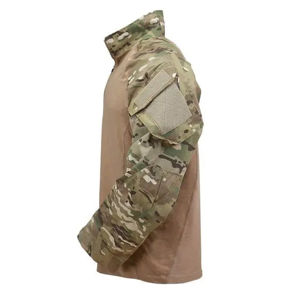 Chemise de combat Rapid Assault 5.11 en multicam avec poches Velcro, col zippé, épaules cintrées et authentique camouflage Multicam. Conçue pour le confort, la flexibilit