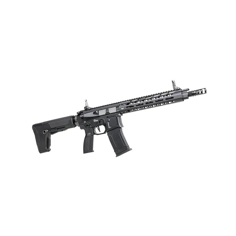 Réplique G&G MGCR 556 GBBR 10 en noir avec un poids de 3100g, mode de tir semi-auto, énergie de 1,3 joules, vitesse de 370,