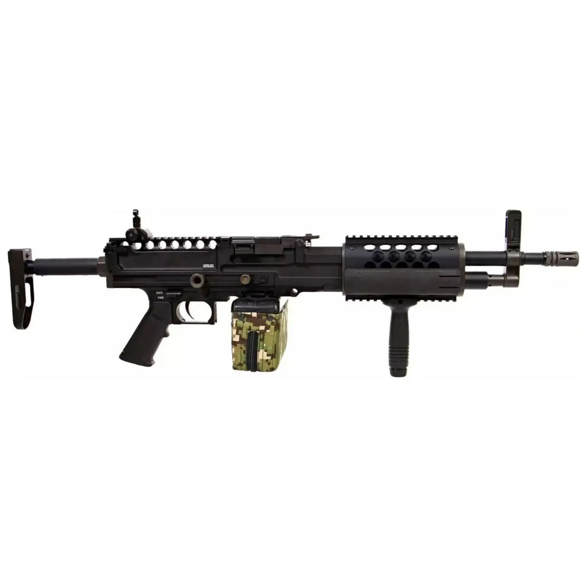 Réplique airsoft Stoner 99 KAC Classic Army LMG en métal noir, propulsion AEG, puissance 1.1 joule, 343.87FPS, poids 4800g, longueur 805