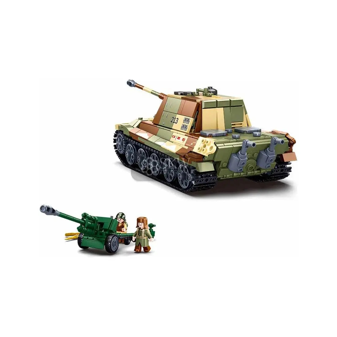 Kit de construction de char d'assaut King Tiger WWII 2en1 par Sluban, compatible avec d'autres marques, 930 blocs et 4 personnages inclus.