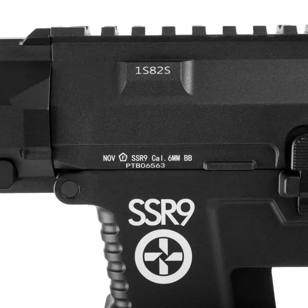 SSR9 AEG Rose Novritsch airsoft gun with programmable trigger, high-speed gears, and advanced internal parts