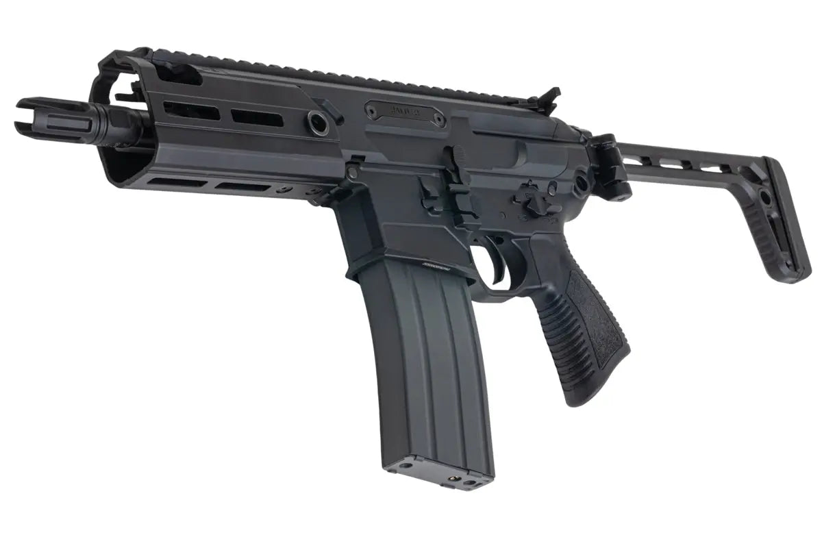 Black Salvo Precision MWS MCX Rattler .300BLK GBB Airsoft gun with adjustable hop-up, 5.5 inches length, weighing 5,492g, 602mm length, 35 rds capacity
