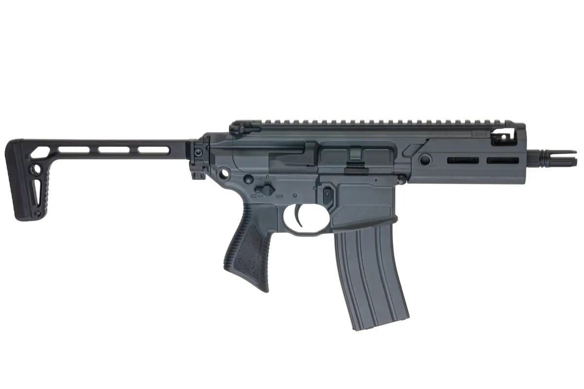 Grey Salvo Precision MWS MCX Rattler .300BLK GBB Airsoft gun with 5.5 inch length, adjustable hop-up, 5,492 g weight, 602 mm length, 35 rds capacity