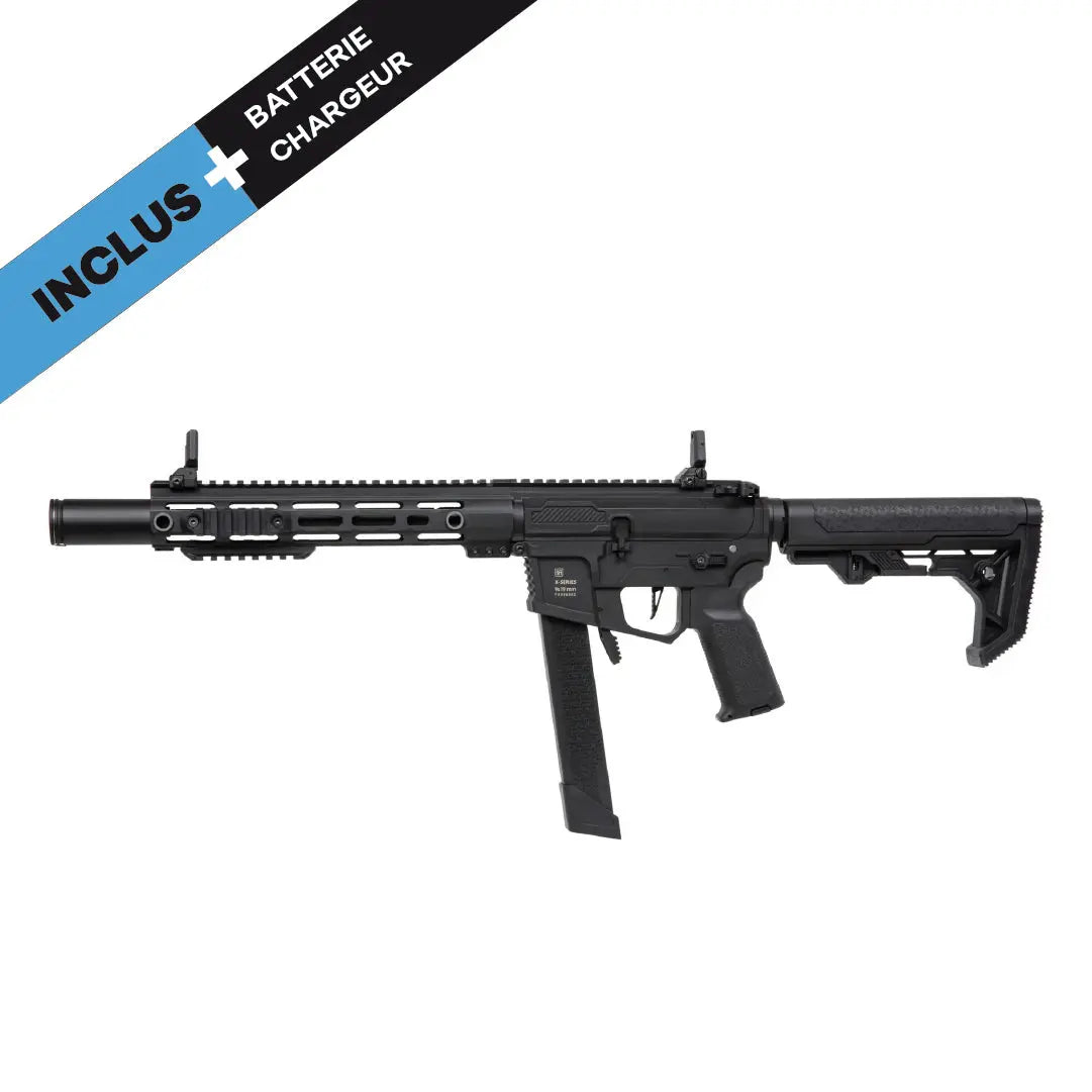 Specna Arms SA-FX02 FLEX HAL ETU NOIR avec matériaux en polycarbonates, longueur ajustable, crosse réglable, système HAL à capteurs magnétiques, et gearbox renforc