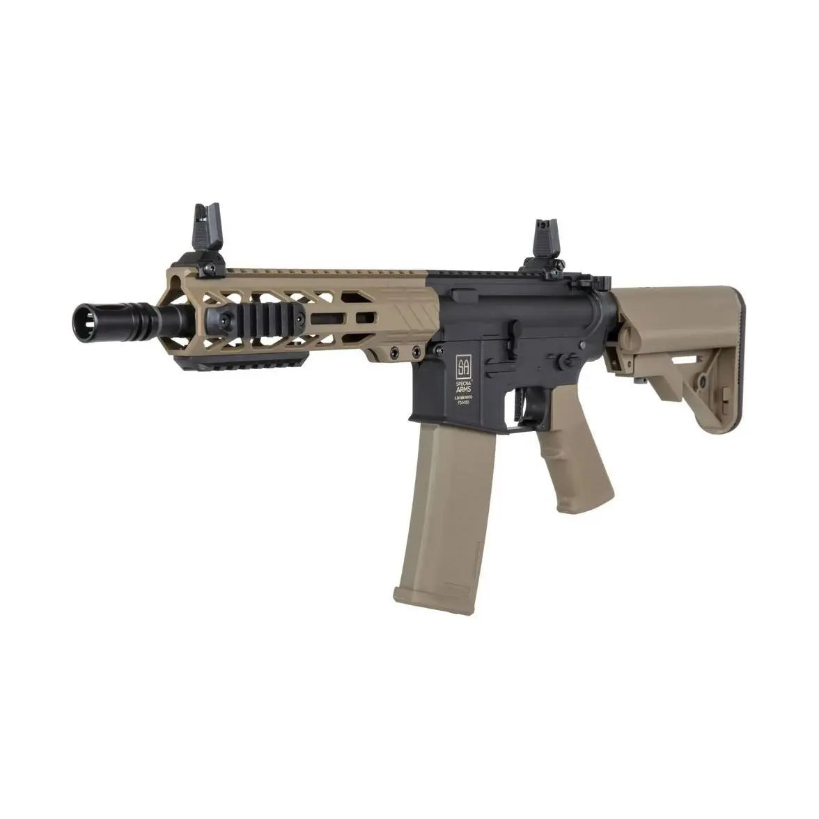 Specna SA-F08 FLEX HAL Noire et Tan, fusil airsoft avec système HAL et gearbox V2, longueur ajustable et crosse réglable à 5 positions