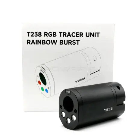 SEO optimised alt tag for T238 tracer burst rainbow RGB compatible with shotgun, GBB, AEG airsoft, gel blaster, and dart blaster