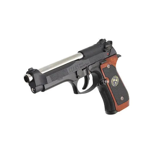 Tokyo Marui Biohazard Resident Evil Samurai Edge with fixed hop-up, 1,300 g weight, 217 mm length, 26 rds capacity, 240 fps power, green gas / top gas power source, blowback