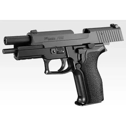 Tokyo Marui P226 E2 GBB with adjustable hop-up, 1,000g weight, 194mm length, 25 rounds capacity, 240 fps power, green gas power source, blowback feature, and semi-auto