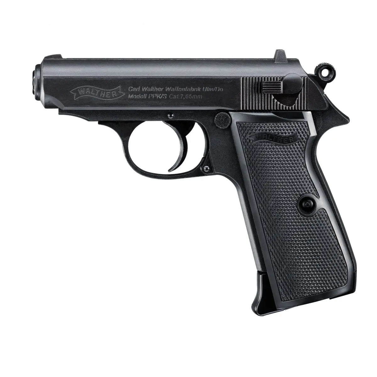 Alt tag pour Walther PPK/S CO2 cal 4.5mm avec blowback, action simple, culasse en métal et puissance inférieure à 2 joules