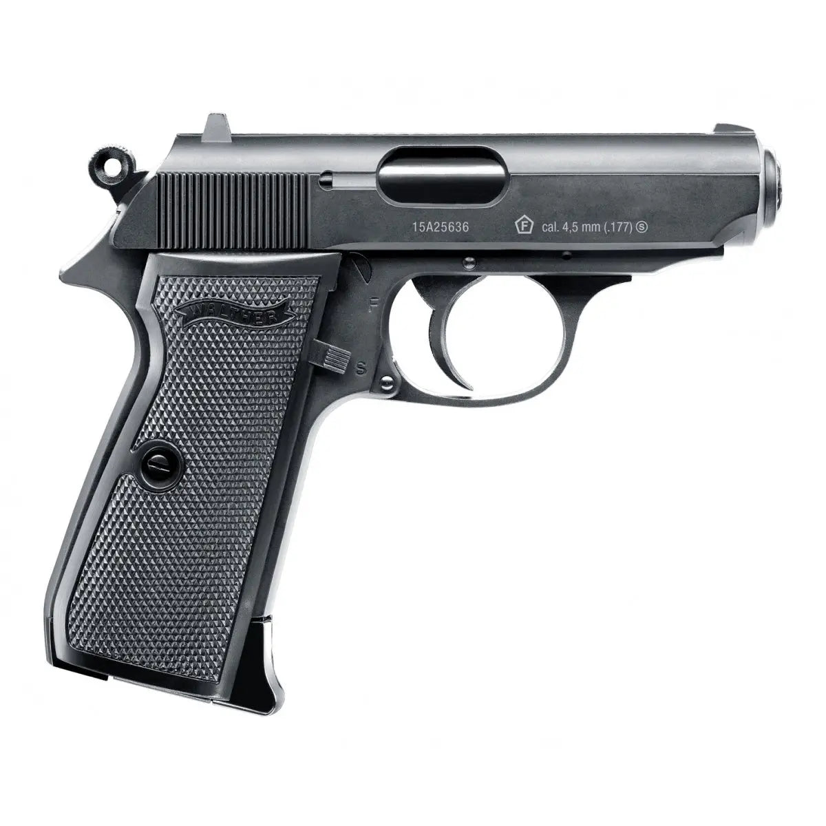 Alt tag pour Walther PPK/S CO2 Cal 4.5mm avec Blowback, Simple Action, Culasse en Métal, Puissance inférieure à 2 Joules