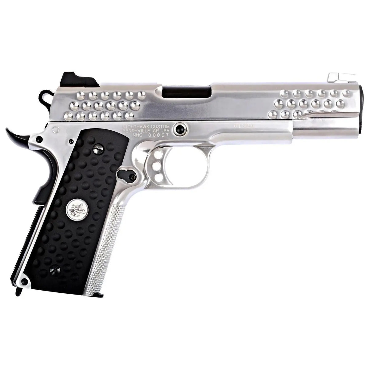 WE 1911 KAC Nighthawk Chrome Gen2 Gaz avec caractéristiques comme le blow back, hop up réglable, matériaux en métal, mode de tir coup par coup, et spécificités comme le