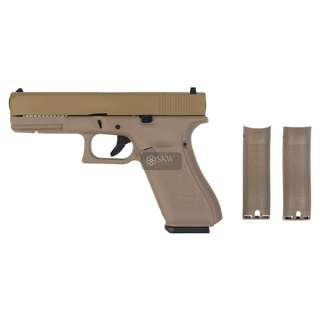 WE G17 Gen5 Gbb Tan, MK1 GEN5 Pistolet Tan GBB, Poids 800g, Longueur 200mm, Matière Métal et Polymère, 280-300 FPS, Chargeur