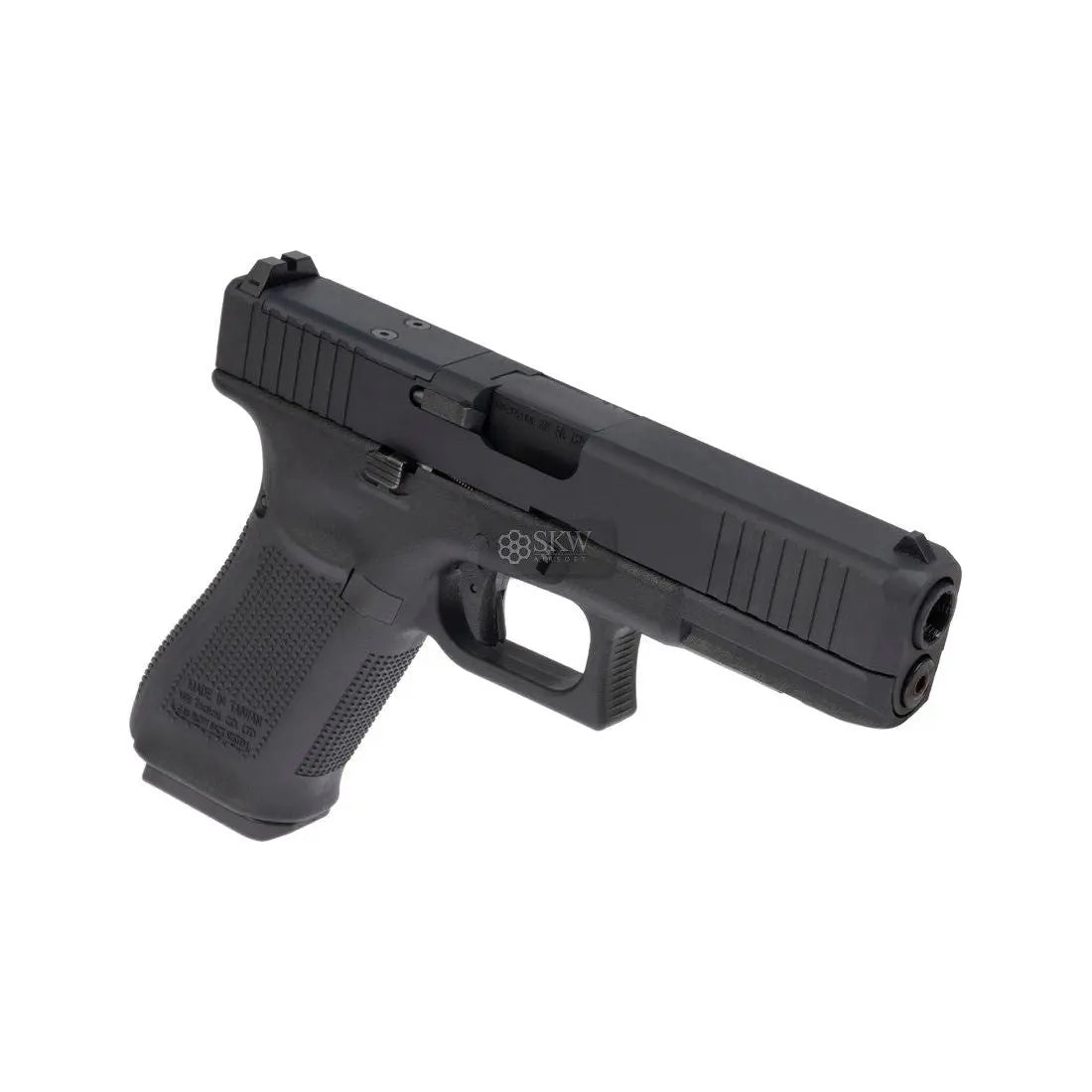 Réplique gaz du type G7 gen5 par WE avec canon externe fileté, prête pour RMR, vendue avec des supports RMR et des sights avant et arrière, avec un poids de 800g et