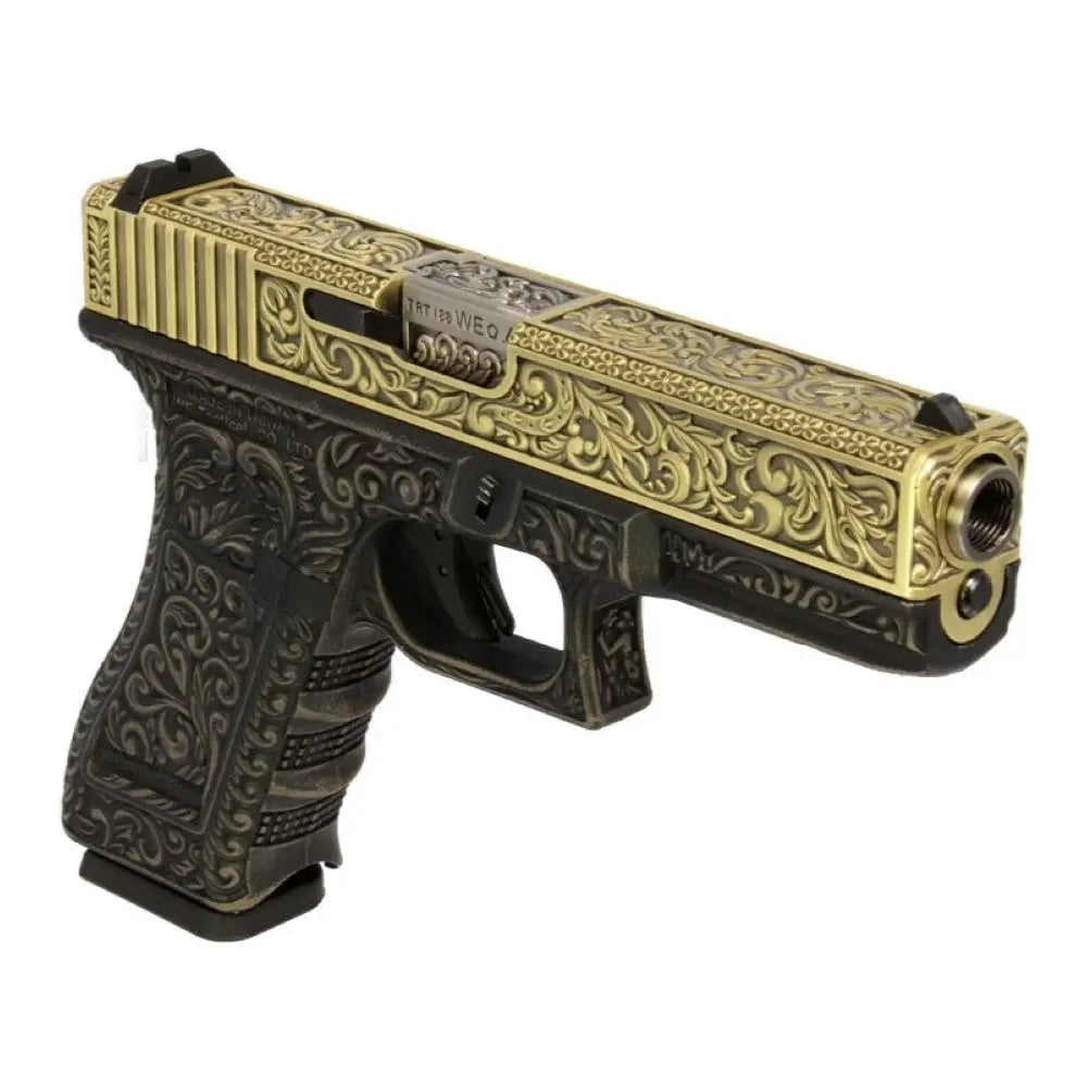 WE17 type Glock 17 Gbb Floral avec blow back et hop up, poids de 800g, longueur de 200mm, fait en métal et polymère, FPS de 280-300, chargeur de 24