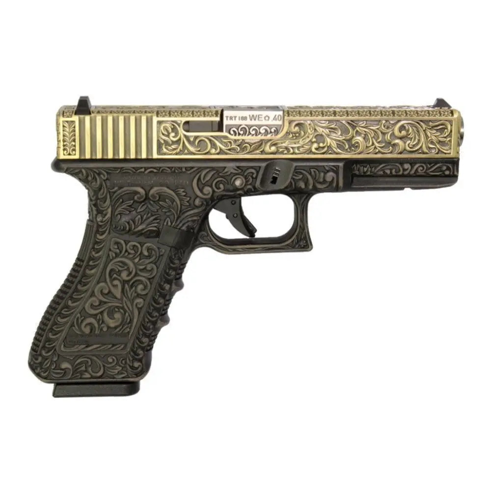 WE17 type Glock 17 Gbb Floral avec blow back, hop up, poids de 800g, longueur de 200mm, fabriqué en métal et polymère, FPS de 280-300, chargeur de