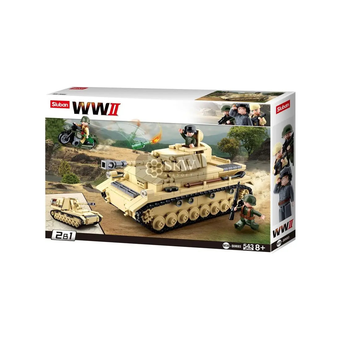 Char d'assaut Panzer IV de la Seconde Guerre Mondiale en blocs d'assemblage Sluban, 543 pièces avec 3 personnages