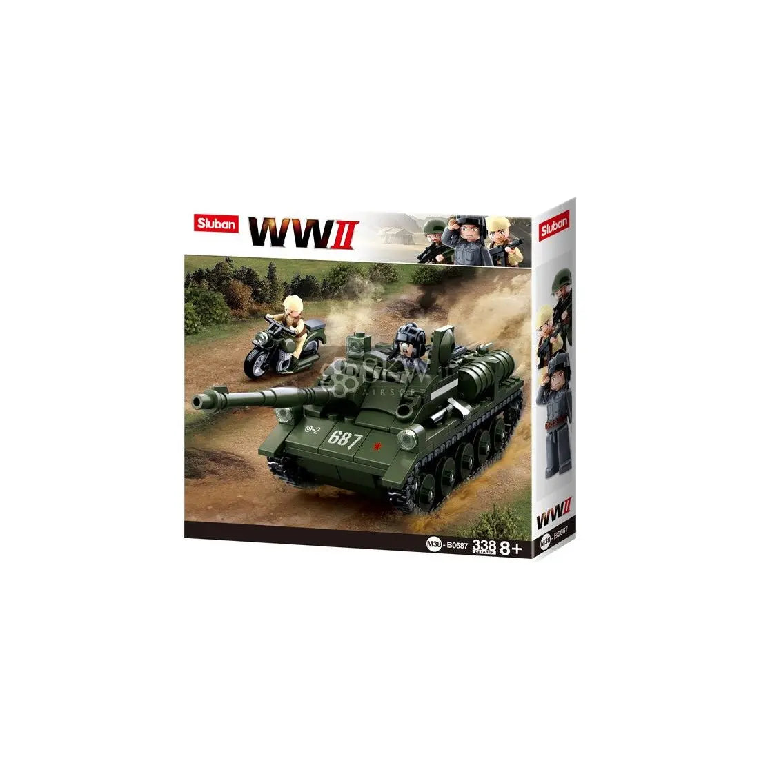 Kit de construction de char d'assaut WWII-SU-85 Sluban avec 338 pièces et 2 personnages, compatible avec d'autres marques