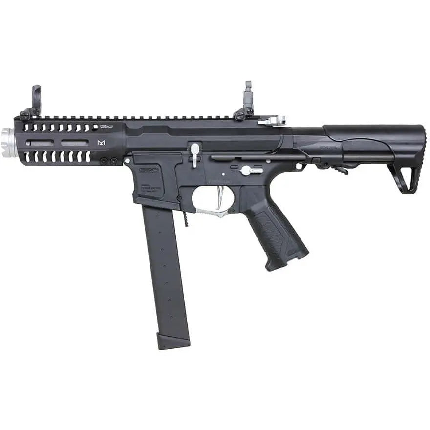 "Carabine airsoft ARP9 Super Ranger Fire Gris avec aluminium et nylon polymère, vitesse 350 fps, chargeur 300 billes, hop-up réglable, crosse rétractable et mosfet programmable"