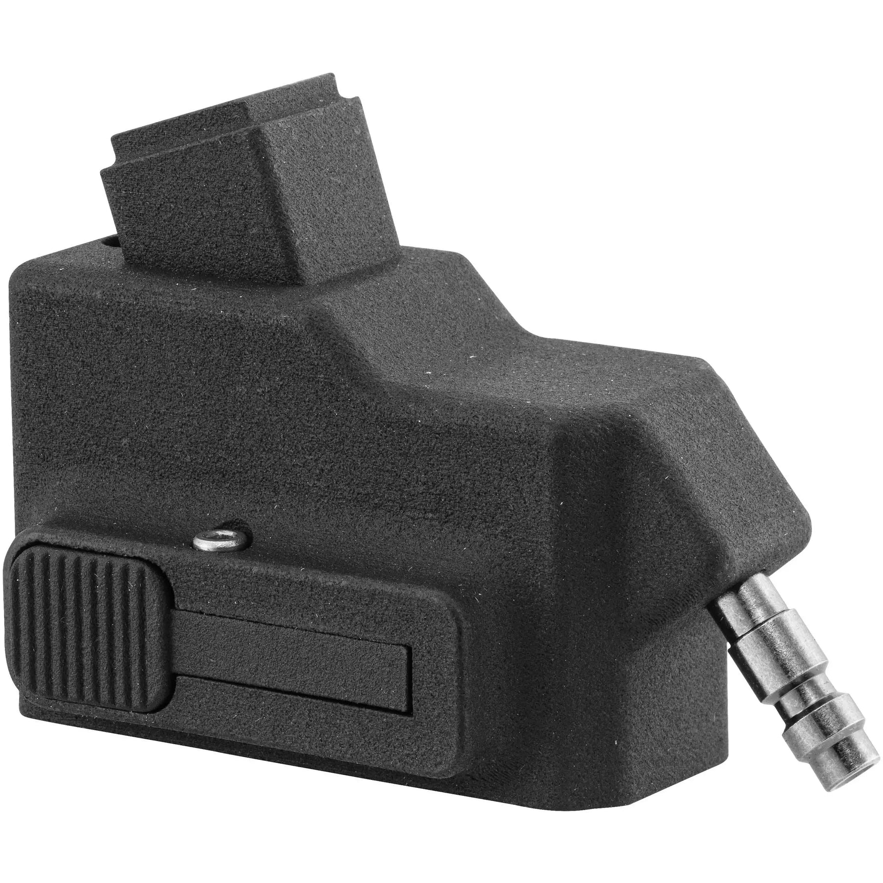 Adaptateur HPA pour connecter un chargeur M4 sur pistolet GBB AAP-01/G17, idéal pour le Speedsoft et fabriqué en Belgique en nylon résistant.