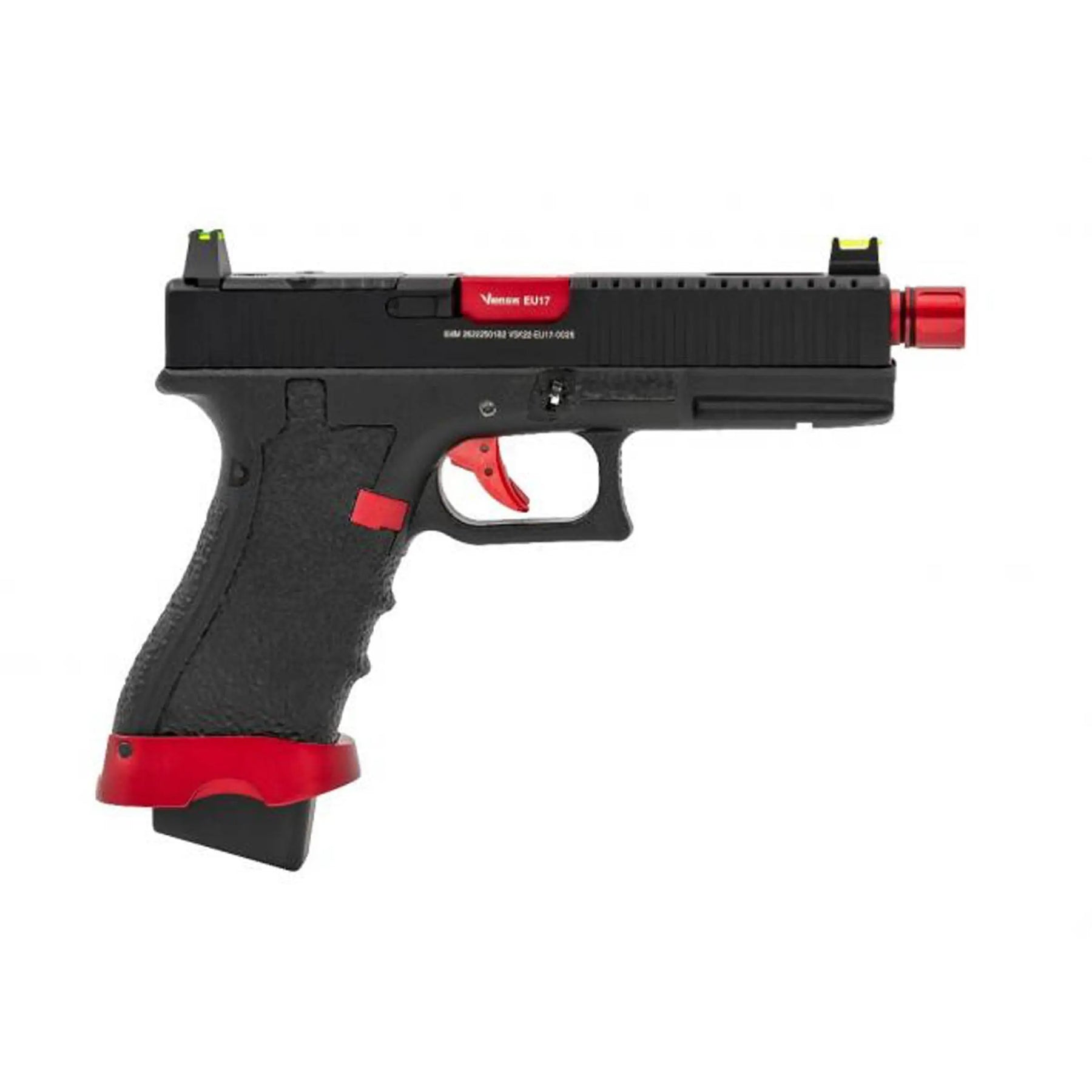 GBB VORSK EU7 Tactical Rouge match - pistolet Glock custom avec culasse aluminium noire, canon externe torsadé rouge et Magwell rouge