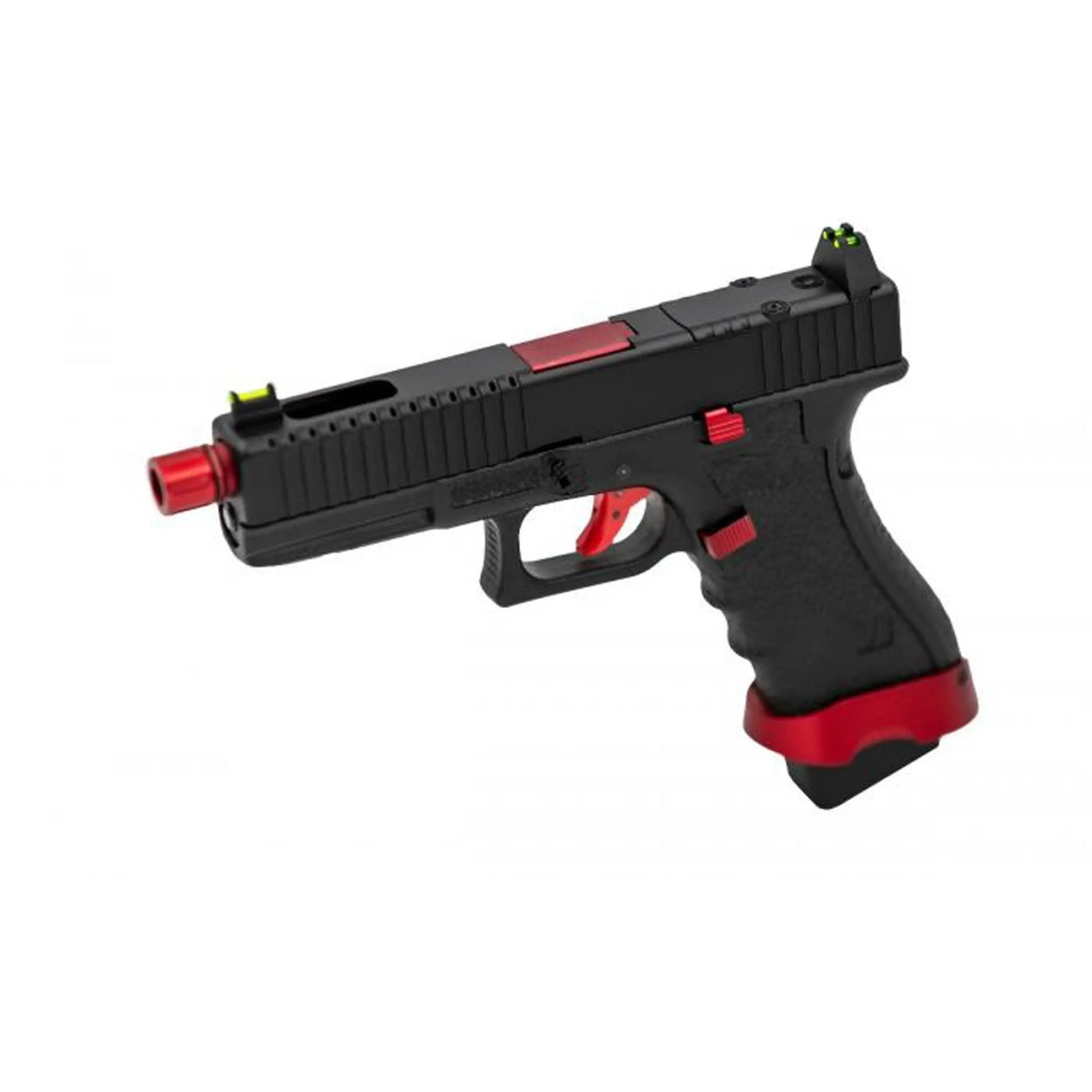 GBB VORSK EU7 Tactical Rouge match - Pistolet Glock custom avec culasse en aluminium noir, canon externe torsadé rouge et compatible CO2