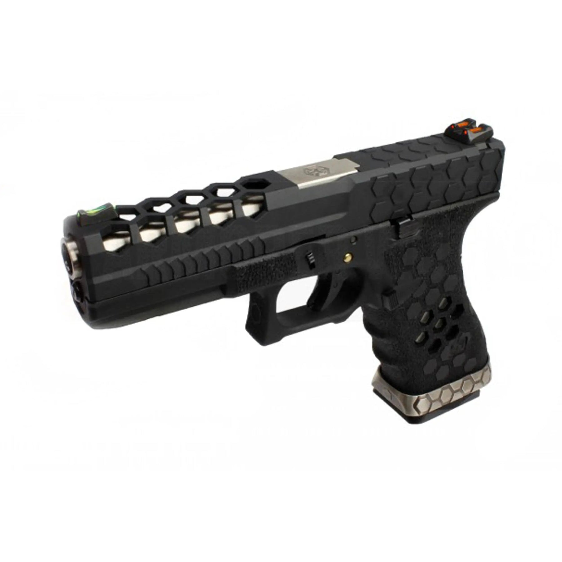 GBB VX0101 hex cut Noir, pistolet blowback type Glock custom avec design hexagonal et culasse métal silver