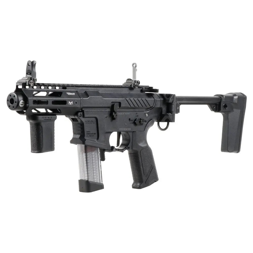 Arme airsoft G&G ARP9 3.0 noire, compacte, légère et rétractable avec chargeur 68 coups, viseurs réglables et modes de feu variés, batterie non