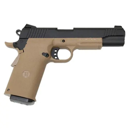 Réplique de poing KP11 Gaz Tan/Noir avec culasse métal, chassis en polymère, fonctionnant en Gaz ou CO2
