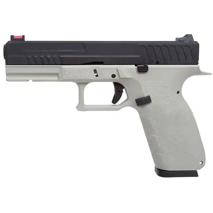 Réplique KP13 Semi/Auto Gaz Gris/Noir avec cadre en polymère et culasse métal éventée, mode rafale ou semi auto, canon externe fileté chromé