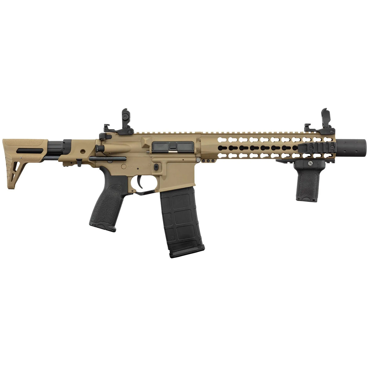 LT-19 GEN2 Silencer PDW Tan doté d'un gearbox en métal, d'engrenages en acier et d'un canon de précision en laiton poli