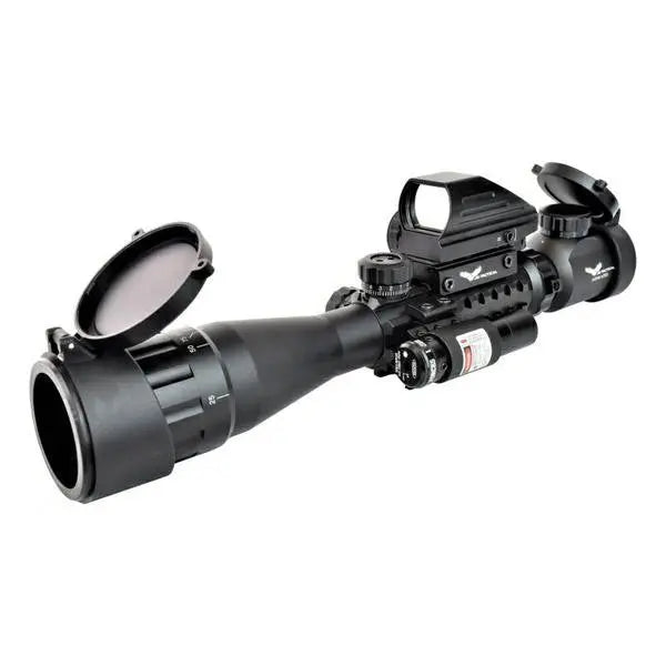 Lunette de visée JS-Tactical Combo 3X-9X Zoom 40mm avec viseur laser et point rouge, réglable et alimentée par piles