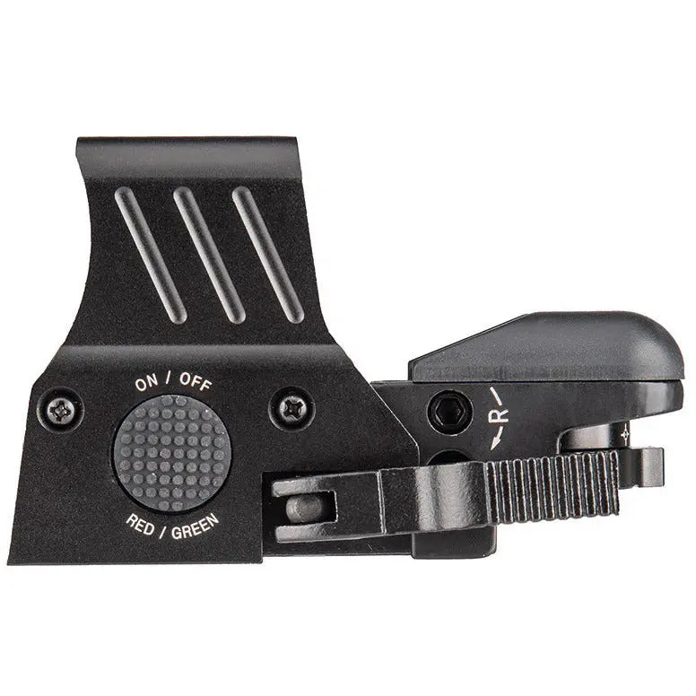 Point rouge métallique QD Reflex 4 avec réticules rouge/vert pour airsoft, avec montage Picatinny Quick Detach et 4 options de réticules.