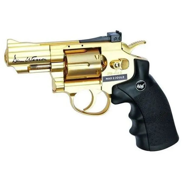 Revolver Dan Wesson 2.5'' Gold 4.5 CO2 GNB avec capacité de 6 coups, puissance de 1,7 Joules et vitesse de 97 m/s, crosse synth