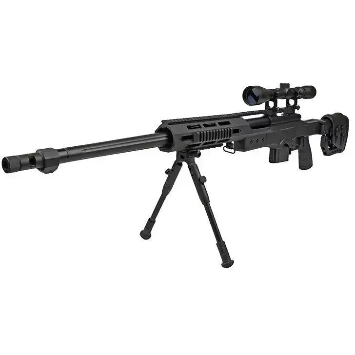 Sniper Well MSR MB4411D noir avec bipied et lunette, puissance d'environ 400fps / 1.4 Joule, idéal pour le tir longue distance