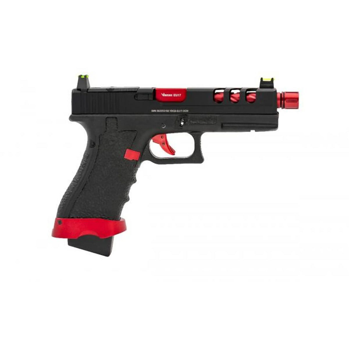 VORSK EU7 Vented Rouge match pistolet avec culasse en aluminium noire, canon externe torsadé rouge et compatible CO2