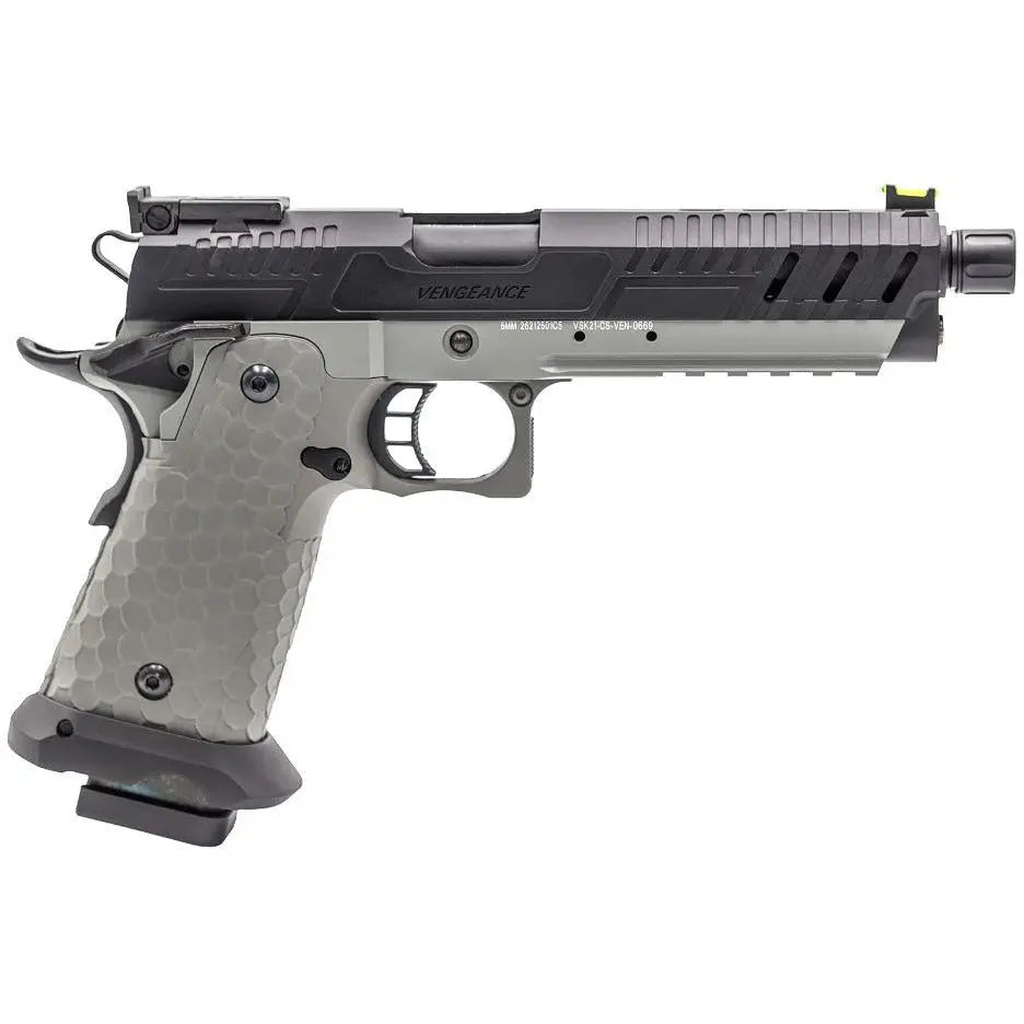Réplique de pistolet Vorsk CS Hi-Capa Vengeance Grey / Noir avec nouveau viseur arrière réglable, magwell, et montage BDS optionnel