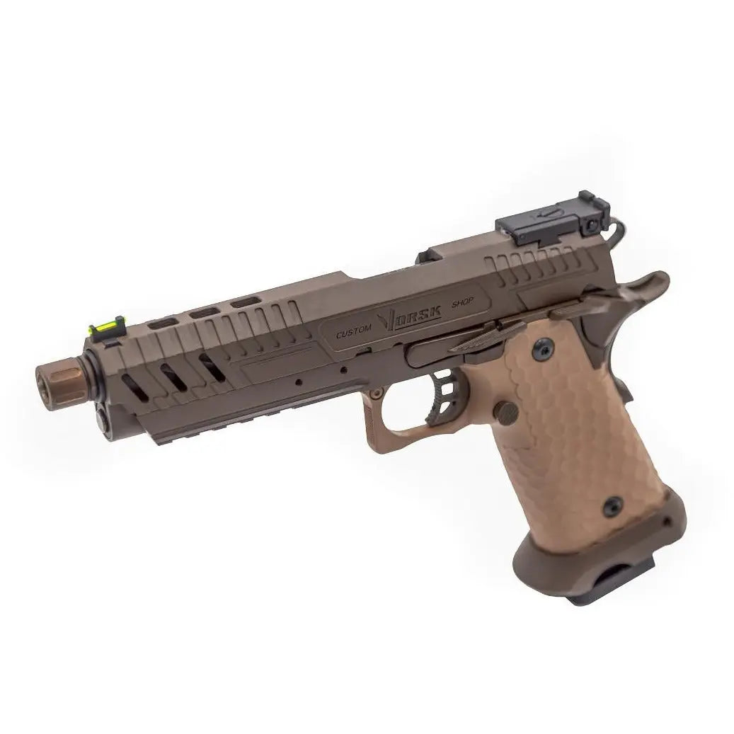Réplique du pistolet Vorsk CS Hi-Capa Vengeance Tan / Bronze avec ou sans point rouge, nouveau viseur arrière réglable et magwell