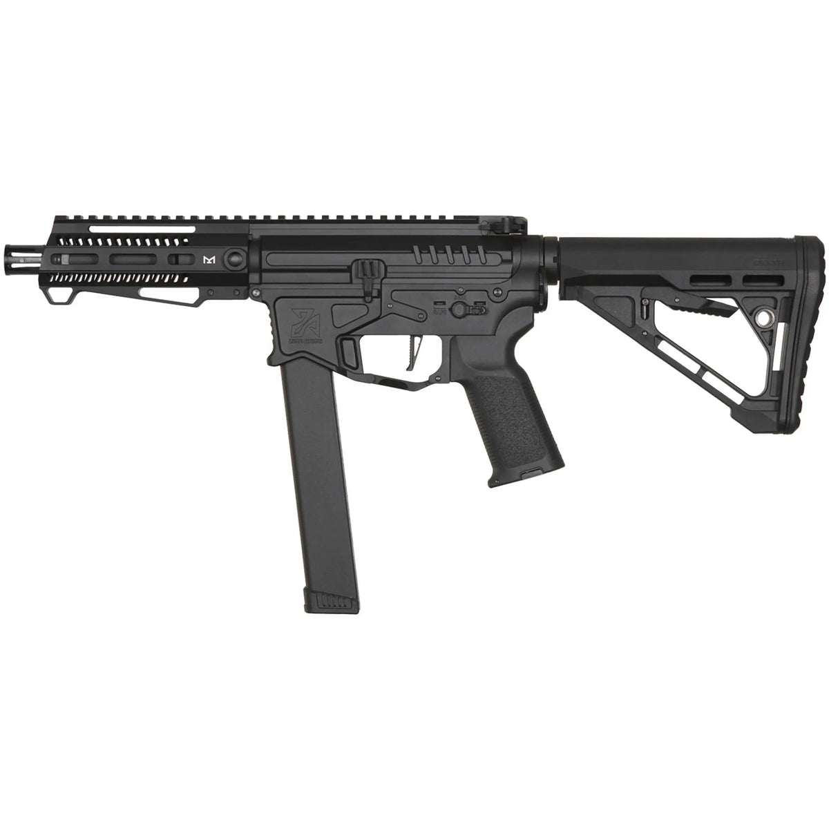 Réplique airsoft officielle Zion Arms PW9 Mod 1 avec garde main court en noir et équipements internes et externes de qualité superieure.