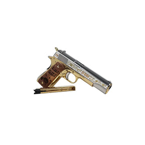"Réplique limitée 1911 D-Day GAZ, inspirée de l'arme US emblématique, métal noir/gris mat, kick réaliste, édition 200 pièces, système gaz innovant, présentation soignée, calibre 6mm