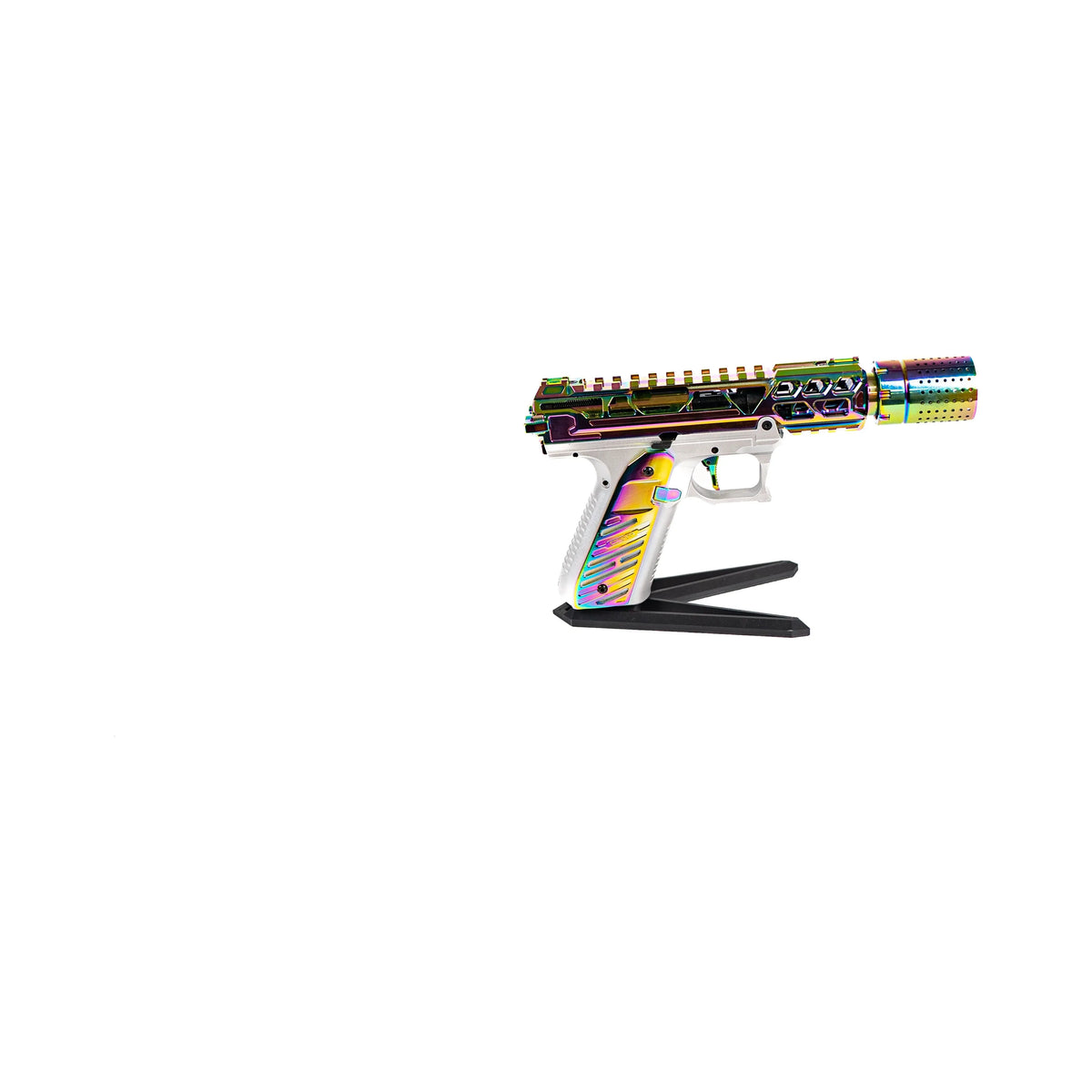 "pistolet AAP-01 Rainbow custom avec accessoires CTM et cache flamme amplificateur"