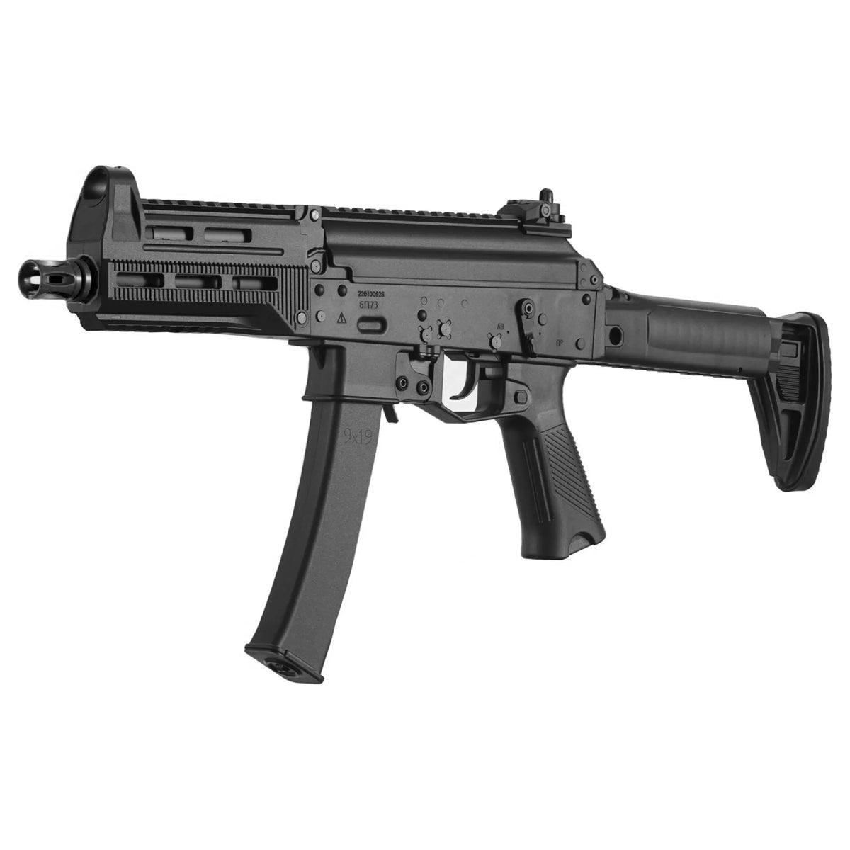 "Réplique airsoft AEG PPK20 noire Lancer Tactical Gen 3, 1 joule, corps polymère renforcé, crosse réglable, rail picatinny, gearbox V3, canon de précision, Mosfet programmable